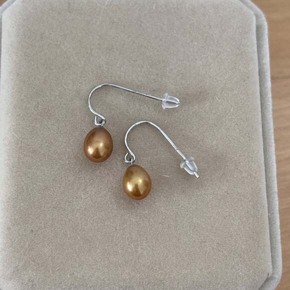 Honora Jewelry - Honora Sterling Silver 8.7mm Golden Orange Pearl French Hook Dangle Earrings